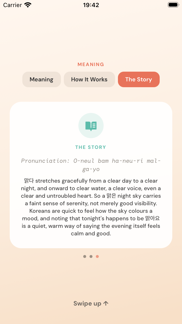 The story screen in the Weather Lingo app